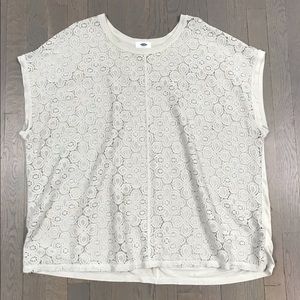 Old Navy Lace Front Cap Sleeve Blue Shirt Top XXL